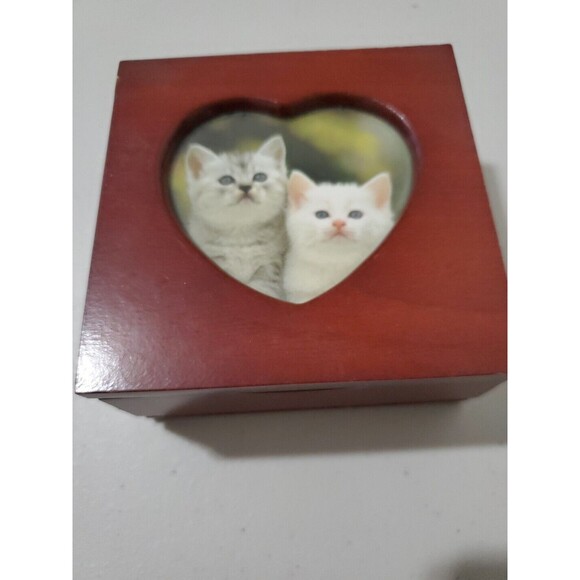 Vintage Cat Wood Jewelry Trinket Box - Picture 1 of 8